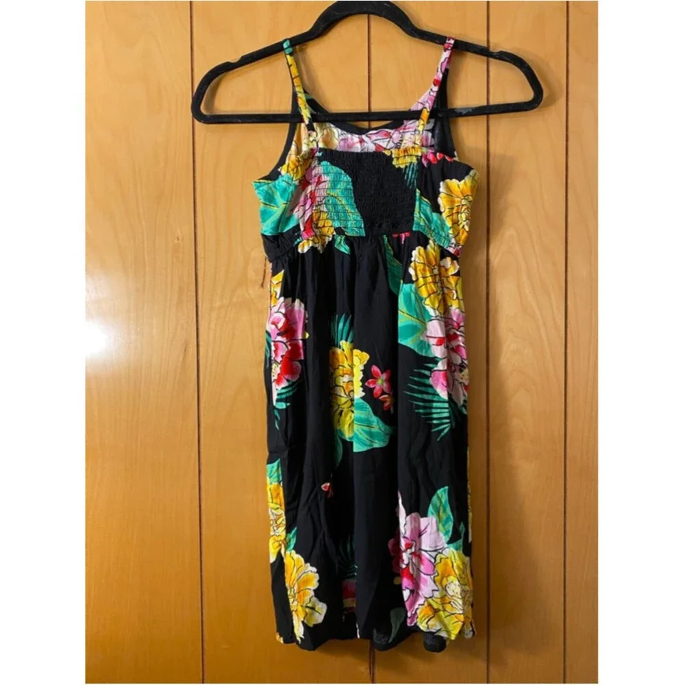 Kids Old Navy Black Floral Mini Dress L 10/12